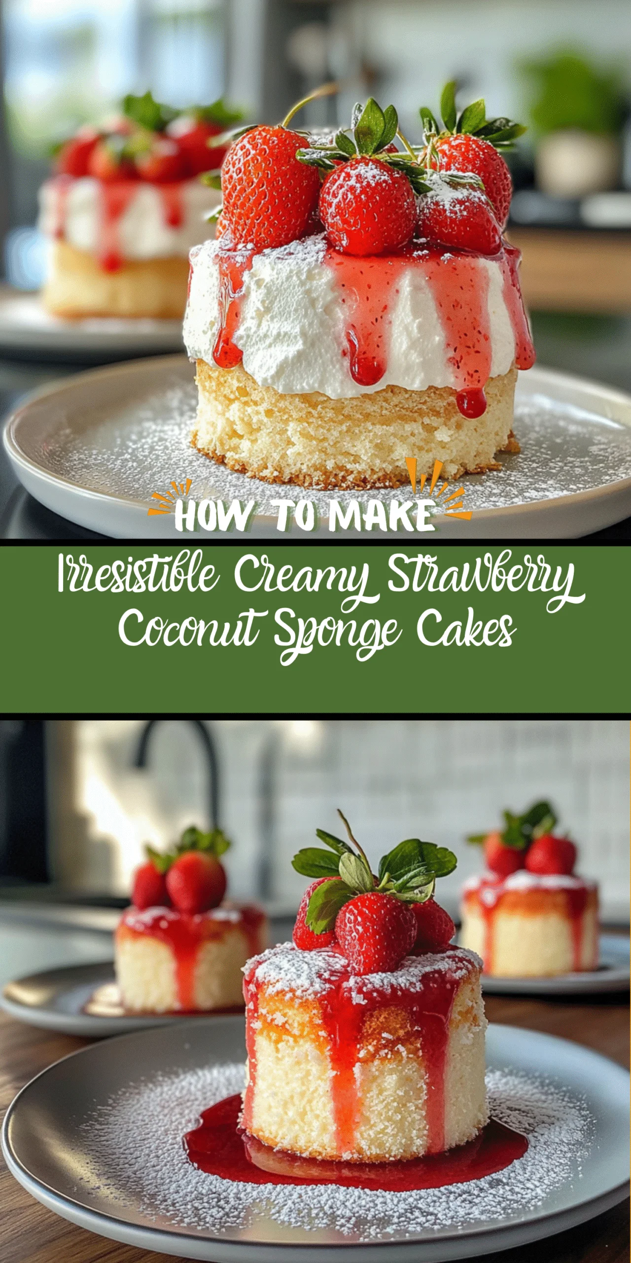 Irresistible Creamy Strawberry Coconut Sponge Cakes