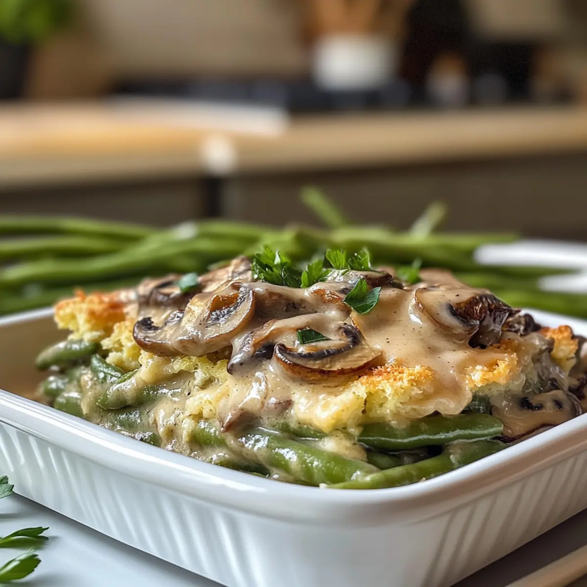 Irresistible Creamy Rich Green Bean and Mushroom Casserole
